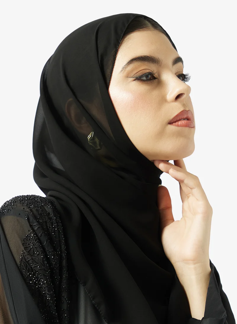 hayas closet  Black Embellished Abaya With Sheila for Women | Best Price UAE